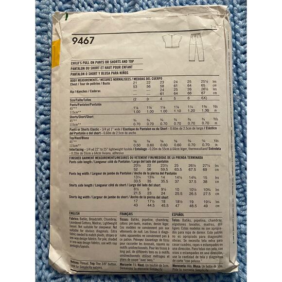 Simplicity sewing pattern  9467 kids top pants shorts - Picture 3 of 5